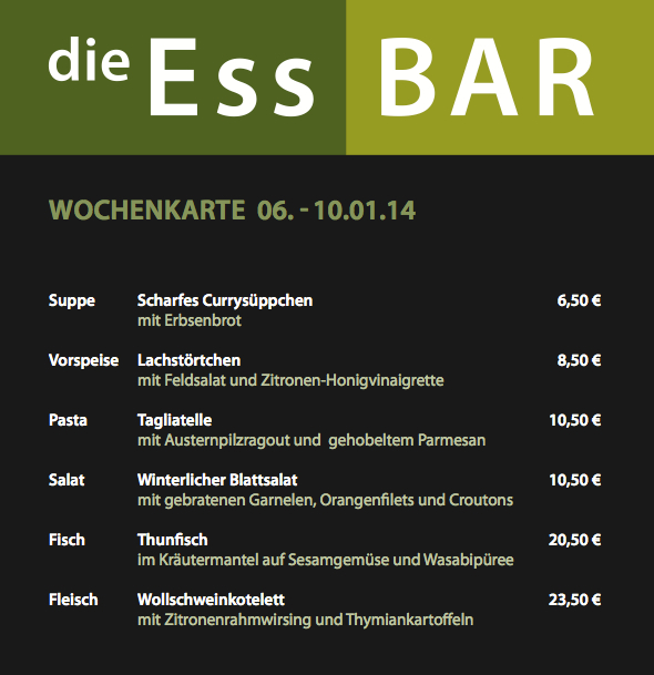 Wochenkarte in der Essbar