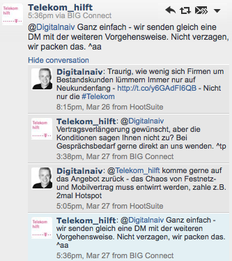 Der Twitter Dialog mit @telekom_hilft