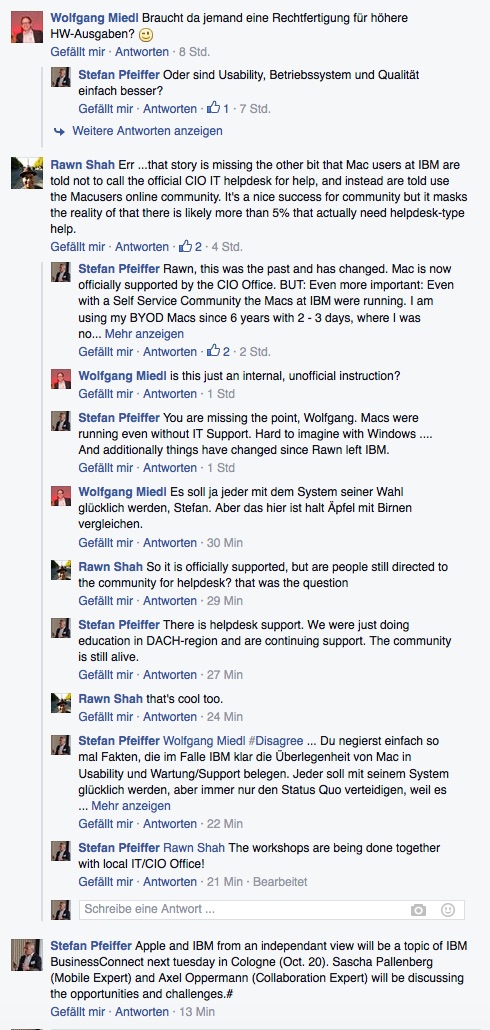 Diskussion auf Facebook rund um den Mac-Einsatz bei&nbsp;IBM