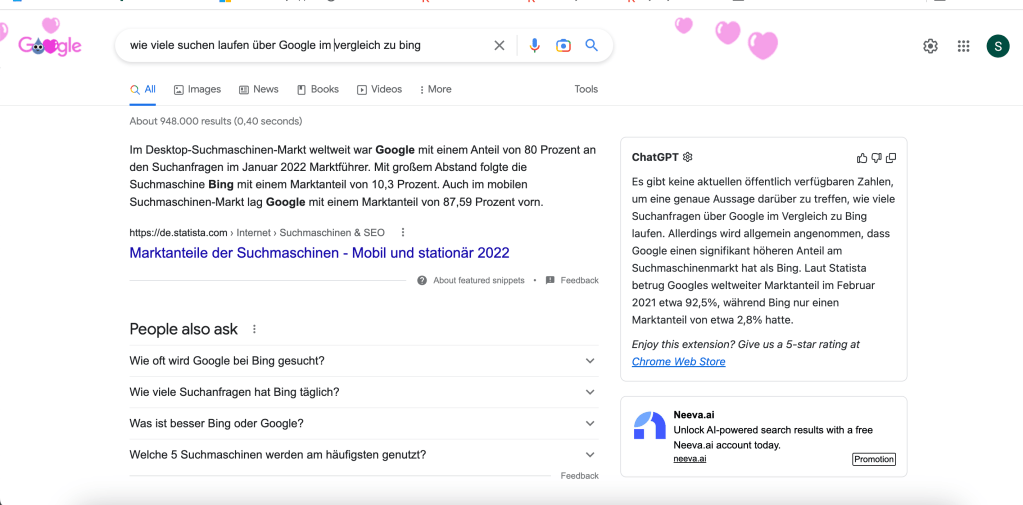 Chrome-Browser mit der ChatGPT-Extension