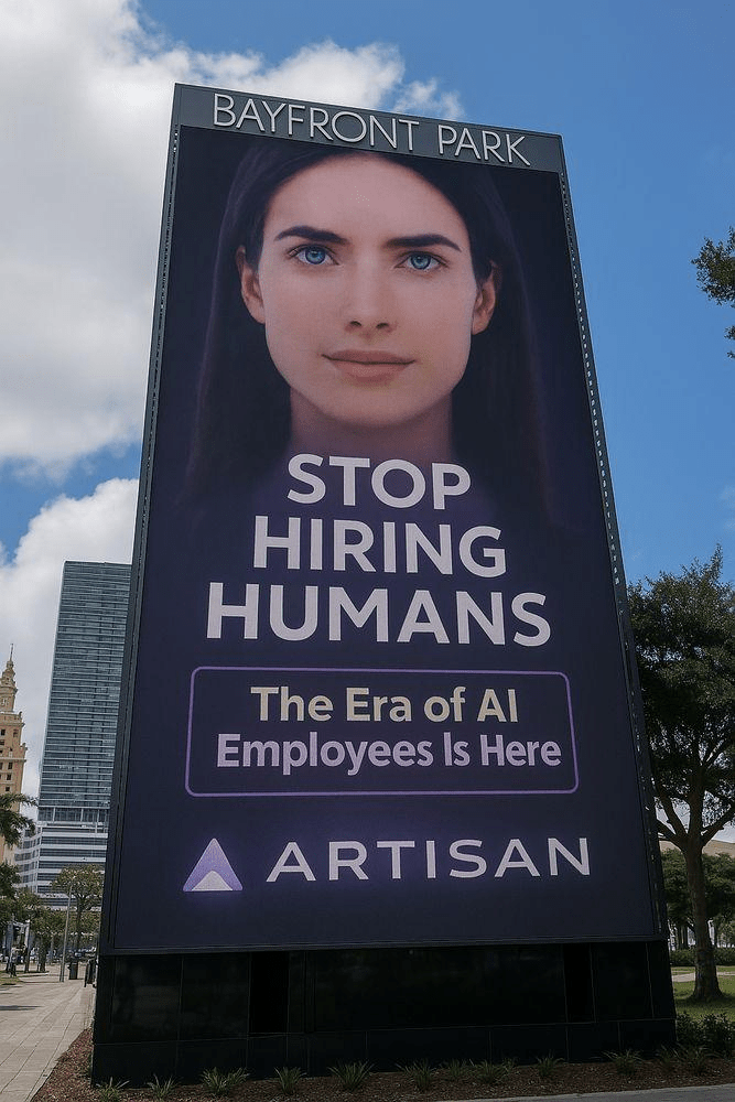 Werbung "Stop hiring humans" - The Era of AI Employees IS Here" - Artisan
