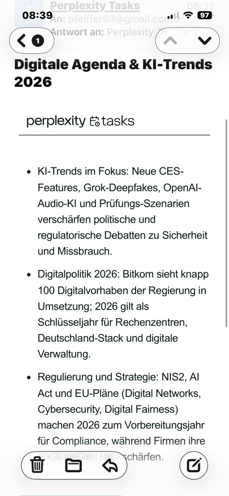 E-Mail Benachrichtigung über ausgeführte Task in Perplexity.ai